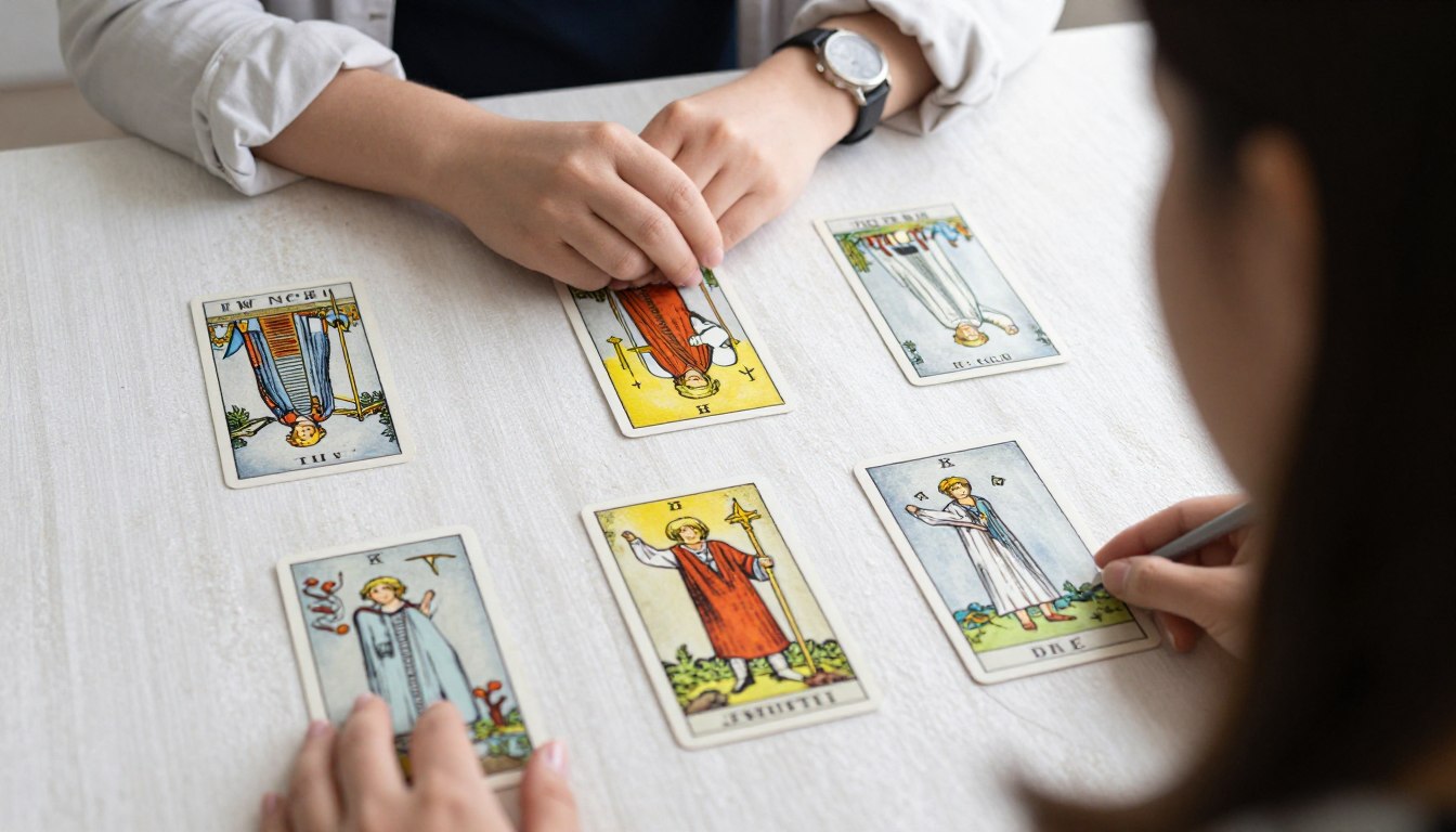 Personne commençant une lecture de tarot