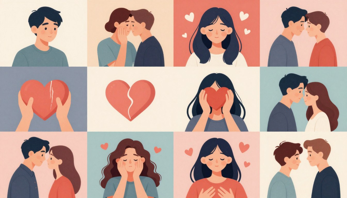 Différentes situations amoureuses représentées symboliquement