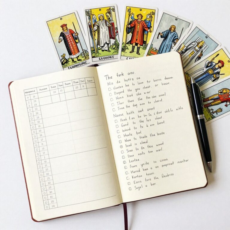 journal de tarot avec notes manuscrites