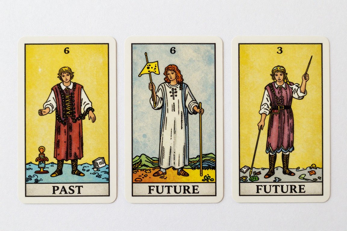 Tirage de tarot de trois cartes passé présent futur