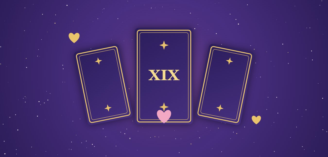 Le Soleil en amour : carte de tarot XIX entourée d'un cœur doré